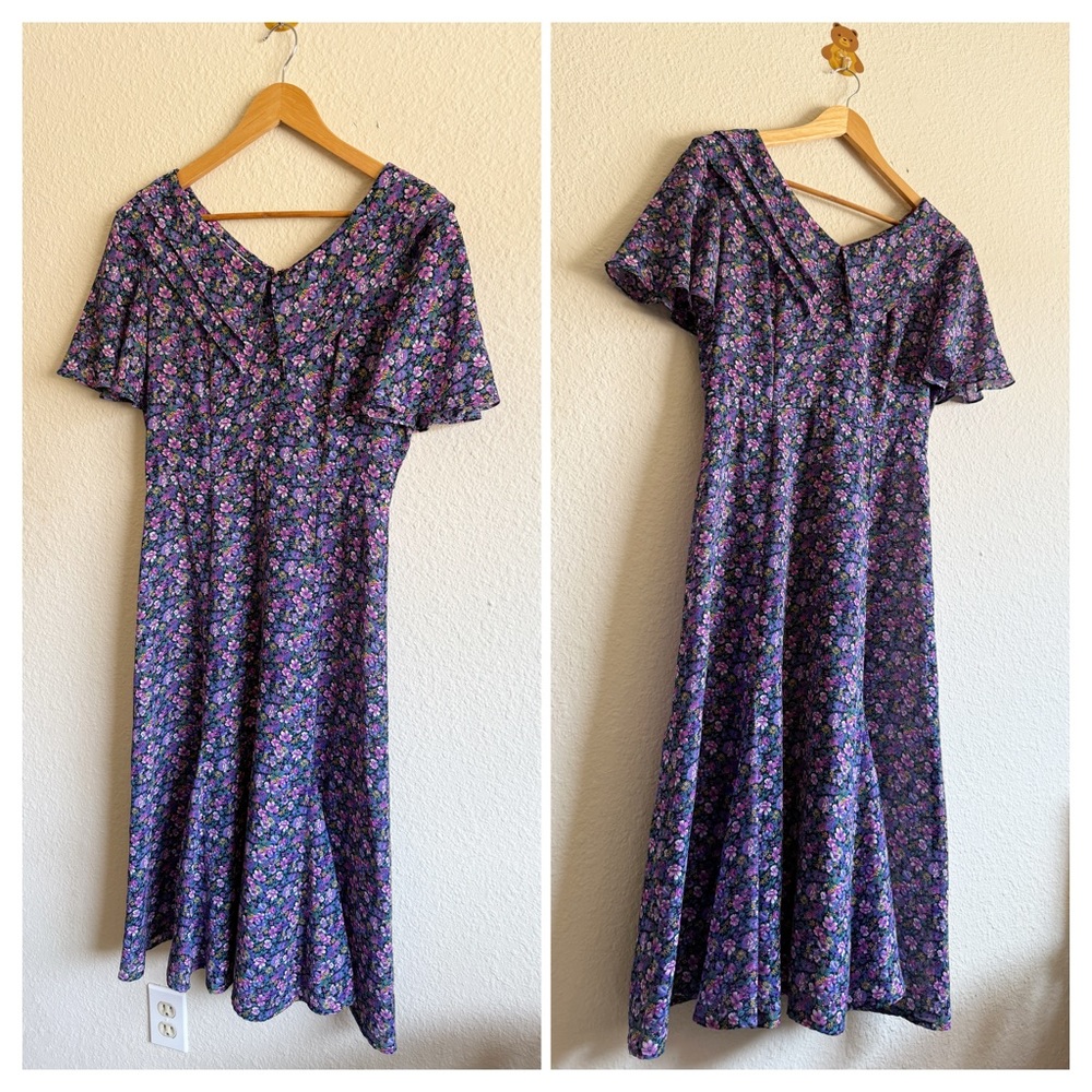 VINGTAGE- Karinstevens Floral Purple Dress- Petites size 6 - Picture 2 of 13